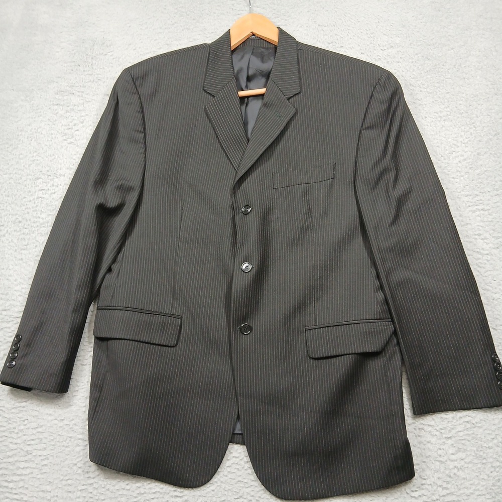 Calvin Klein Men's 42S Black Pinstripe 100% Wool Blazer Made in Canada